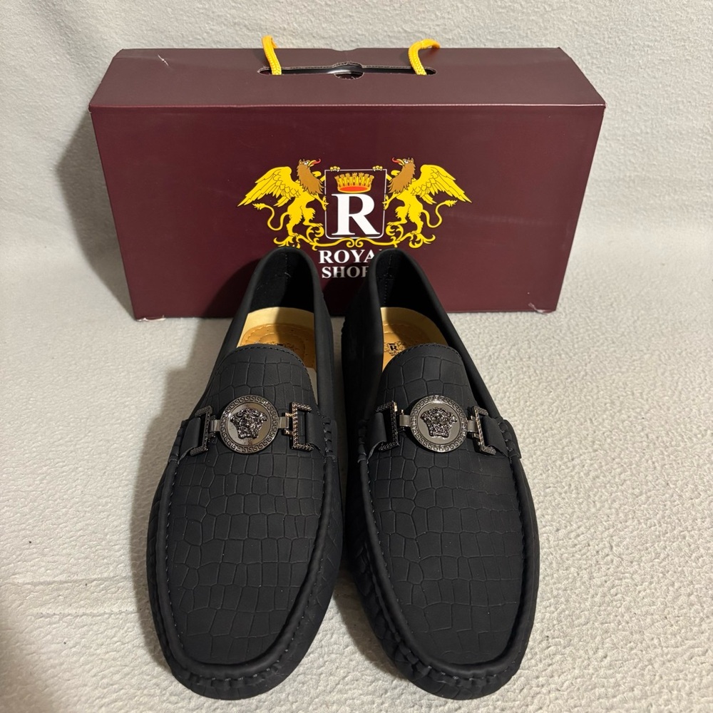 Royal Shoes Black Men's Croc-Texture Loafers size 10.5 style MOC-158 new in box